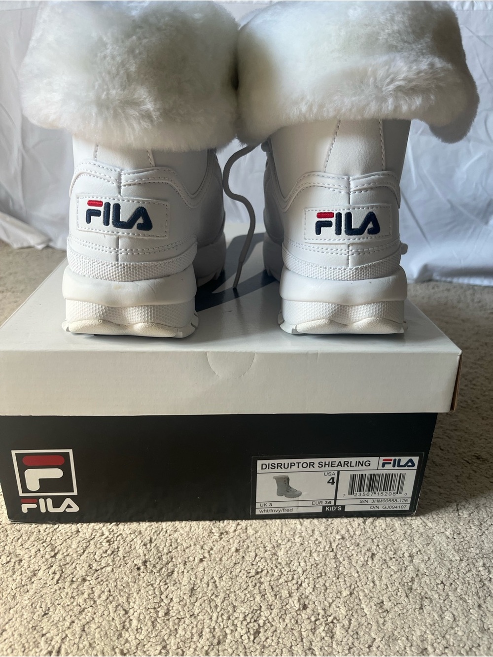 FILA White Shearling Cuff Winter Boots size 4 kids